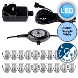 First Choice Lighting Set of 20 - 15mm IP67 Cool White LED Decking Kit with Photocell in Silver - thumbnail 9