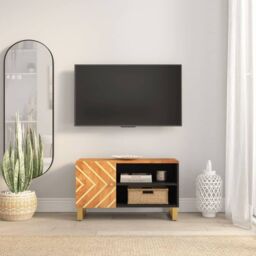 Berkfield Home TV Cabinet Brown & Black 80x31.5x46 cm Solid Wood Mango - thumbnail 1