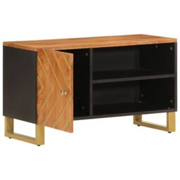 Berkfield Home TV Cabinet Brown & Black 80x31.5x46 cm Solid Wood Mango - thumbnail 3