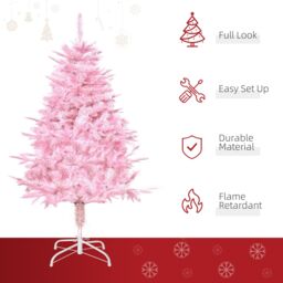 HOMCOM 4FT Artificial Christmas Tree Xmas Holiday Tree Decoration Home Party in Pink - thumbnail 4
