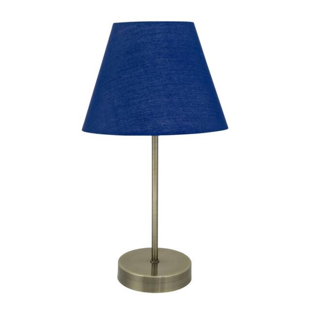 First Choice Lighting Antique Brass Stick Table Lamp with Navy Blue Fabric Shade in Bronze - image 1