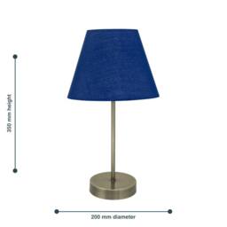 First Choice Lighting Antique Brass Stick Table Lamp with Navy Blue Fabric Shade in Bronze - thumbnail 4