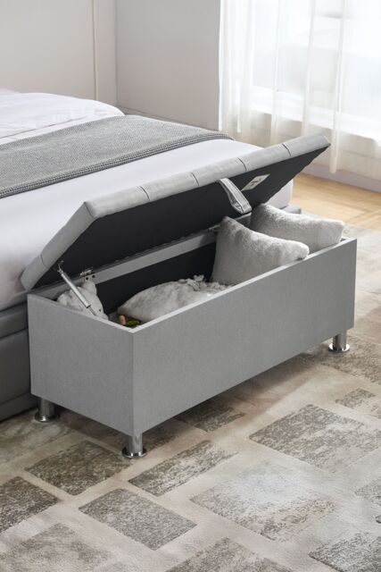 Home Discount Vida Designs Valencia Storage Ottoman Velvet Fabric UKFR Furniture in Light Grey - image 1