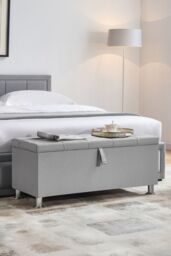 Home Discount Vida Designs Valencia Storage Ottoman Velvet Fabric UKFR Furniture in Light Grey - thumbnail 2