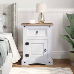 Berkfield Home Bedside Cabinet Mexican Pine Corona Range White 53x39x66 cm - Size: 53 x 39 x 66 cm - thumbnail 3