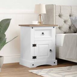 Berkfield Home Bedside Cabinet Mexican Pine Corona Range White 53x39x66 cm - Size: 53 x 39 x 66 cm - thumbnail 2