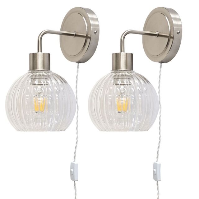 First Choice Lighting Set of 2 Toby - Satin Nickel Plug in Wall Lights Clear Shades in Silver - image 1