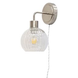 First Choice Lighting Set of 2 Toby - Satin Nickel Plug in Wall Lights Clear Shades in Silver - thumbnail 3