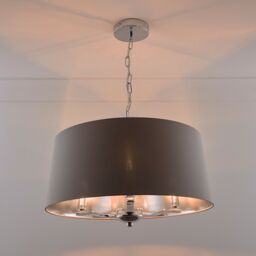 K LIVING Giovanna 3 Light Chrome Chandelier & Grey Shade - thumbnail 2