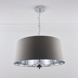 K LIVING Giovanna 3 Light Chrome Chandelier & Grey Shade