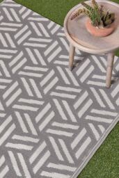Homescapes Luxury Outdoor Rug Waterproof Reversible, Grey Luna Geometric - Size: 120 cm x 180 cm - thumbnail 2
