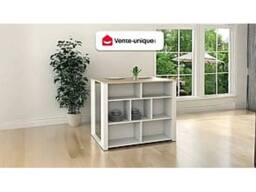 Vente-unique Central Kitchen Island With 7 Open Shelves - White & Natural - OPOLE in Light Oak - thumbnail 4