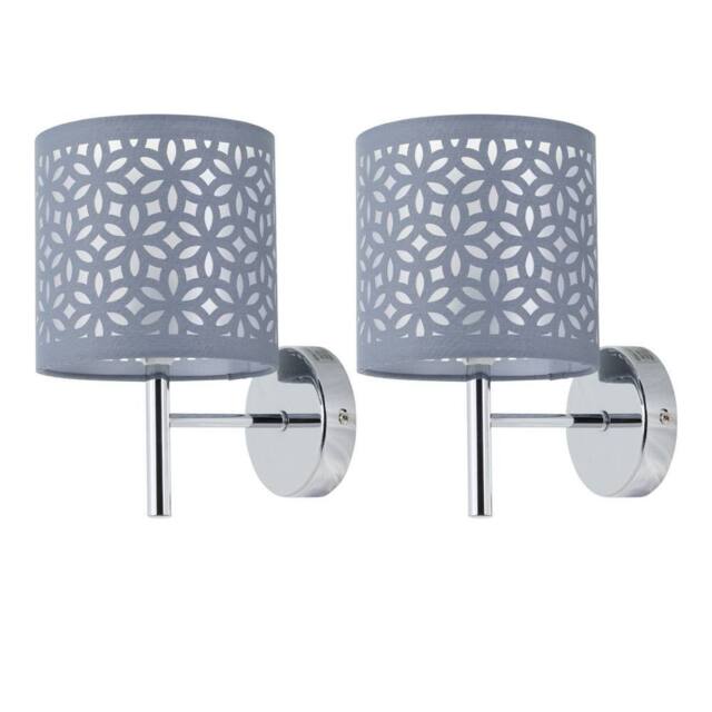 First Choice Lighting Set of 2 Brea - Chrome Wall Lights with Grey Cut Out Shade in Silver - image 1