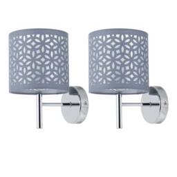First Choice Lighting Set of 2 Brea - Chrome Wall Lights with Grey Cut Out Shade in Silver