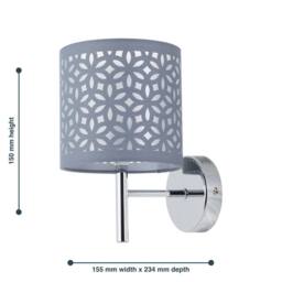First Choice Lighting Set of 2 Brea - Chrome Wall Lights with Grey Cut Out Shade in Silver - thumbnail 6