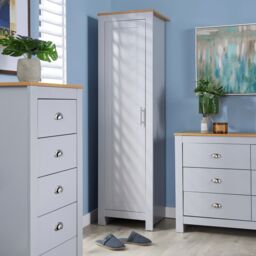 Home Source Wardrobe 1 Door Bedroom Clothing Storage Oak Top Wooden Unit in Grey - thumbnail 3