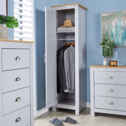 Home Source Wardrobe 1 Door Bedroom Clothing Storage Oak Top Wooden Unit in Grey - thumbnail 4