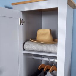 Home Source Wardrobe 1 Door Bedroom Clothing Storage Oak Top Wooden Unit in Grey - thumbnail 5