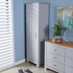 Home Source Wardrobe 1 Door Bedroom Clothing Storage Oak Top Wooden Unit in Grey - thumbnail 2