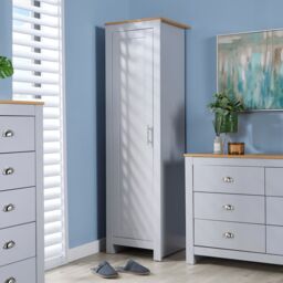 Home Source Wardrobe 1 Door Bedroom Clothing Storage Oak Top Wooden Unit in Grey - thumbnail 1