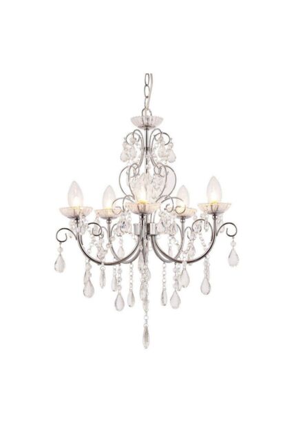 Netlighting Tabitha 5 Light Bathroom Ceiling Pendant Light Chrome Clear Crystal (K9) Glass Detail IP44 G9 - image 1