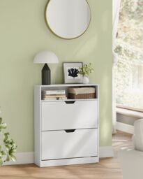 VASAGLE Wide Shoe Cabinet with 2 Flip Doors & 3 Tier Rack in White - thumbnail 4