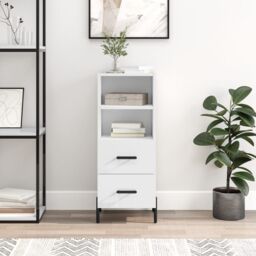 Berkfield Home Sideboard High Gloss White 34.5x34x90 cm Engineered Wood - thumbnail 1