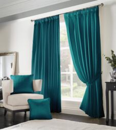 Luxury Living Adi Lined Pencil Pleat Curtains in Teal - Size: 229 cm width x 183 cm drop - thumbnail 2