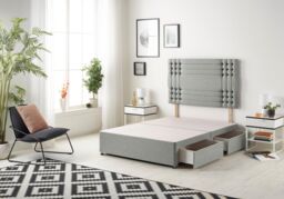 Somnior Flexby Divan Bed Base With 2 Drawers & Upholstered Headboard Tweed Fabric in Grey - Size: Super King - thumbnail 1