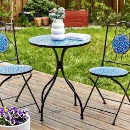Wyld and Coco Vintage Bistro Table 60cm Black Powder Coat Iron Blue Mosaic - thumbnail 1