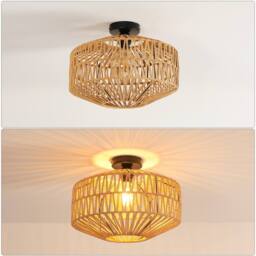 COMELY Rattan Pendant Ceiling Lights, Vintage Ceiling Light with Rattan Shade in Brown - thumbnail 8