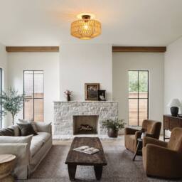 COMELY Rattan Pendant Ceiling Lights, Vintage Ceiling Light with Rattan Shade in Brown - thumbnail 3