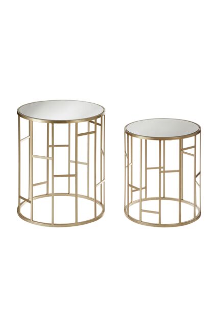 Orsina Set Of 2 Asymmetrical Frame Tables, Champagne Iron Side Tables With Mirrored Glass Top, Accent Tables in Gold - image 1