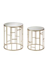 Orsina Set Of 2 Asymmetrical Frame Tables, Champagne Iron Side Tables With Mirrored Glass Top, Accent Tables in Gold - thumbnail 1