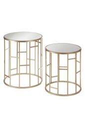 Orsina Set Of 2 Asymmetrical Frame Tables, Champagne Iron Side Tables With Mirrored Glass Top, Accent Tables in Gold - thumbnail 2