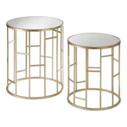 Orsina Set Of 2 Asymmetrical Frame Tables, Champagne Iron Side Tables With Mirrored Glass Top, Accent Tables in Gold - thumbnail 3