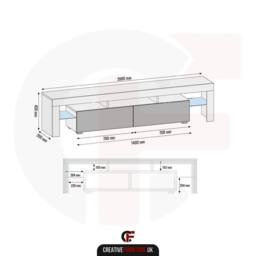 Creative Furniture Nova TV Unit 200cm - Dark Grey with Gloss Doors & LED Lights - thumbnail 7