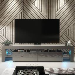 Creative Furniture Nova TV Unit 200cm - Dark Grey with Gloss Doors & LED Lights - thumbnail 1