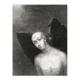 "Artery8 Fallen Angel Spreads Black Wings Redon Vintage Wall Art Print Poster in Grey - Size: W24"" x H32""" - thumbnail 1