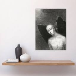 "Artery8 Fallen Angel Spreads Black Wings Redon Vintage Wall Art Print Poster in Grey - Size: W24"" x H32""" - thumbnail 4