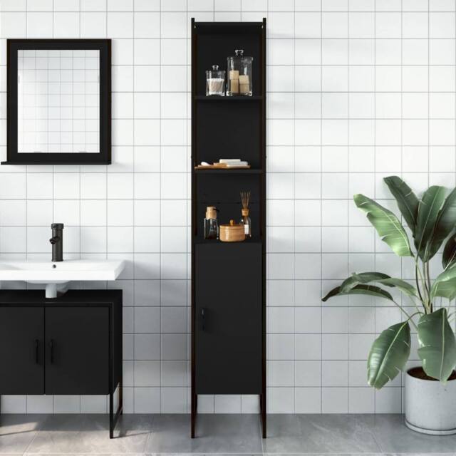 Berkfield Home Sturdy Bathroom Cabinet Black 33x33x185.5 cm Engineered Wood - image 1