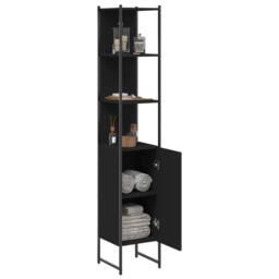 Berkfield Home Sturdy Bathroom Cabinet Black 33x33x185.5 cm Engineered Wood - thumbnail 4