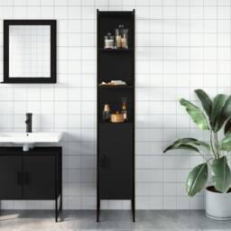 Berkfield Home Sturdy Bathroom Cabinet Black 33x33x185.5 cm Engineered Wood - thumbnail 1