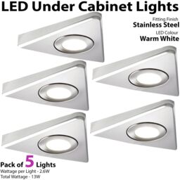 Loops 5x BRUSHED NICKEL Triangle Surface Under Cabinet Kitchen Light & Driver Kit - Warm White LED in Metallics - thumbnail 3