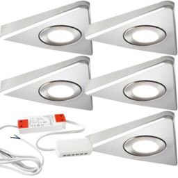 Loops 5x BRUSHED NICKEL Triangle Surface Under Cabinet Kitchen Light & Driver Kit - Warm White LED in Metallics - thumbnail 1