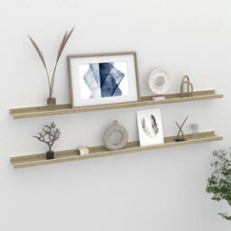 Berkfield Home Wall Shelves 2 pcs White & Sonoma Oak 115x9x3 cm - Size: 115 x 9 x 3 cm - thumbnail 1