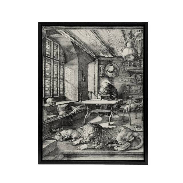 "Artery8 Saint Jerome in His Study Albrecht Durer Framed Canvas Wall Art Print in Grey - Size: W18"" x H24""" - image 1