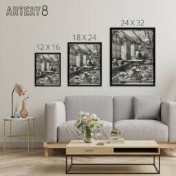 "Artery8 Saint Jerome in His Study Albrecht Durer Framed Canvas Wall Art Print in Grey - Size: W18"" x H24""" - thumbnail 4