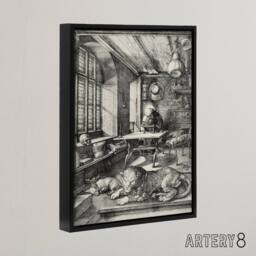 "Artery8 Saint Jerome in His Study Albrecht Durer Framed Canvas Wall Art Print in Grey - Size: W18"" x H24""" - thumbnail 2