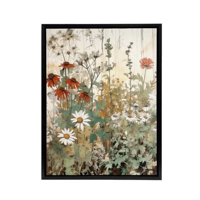 "Artery8 Daisy Wildflowers Vintage Watercolour Framed Canvas Wall Art Print - Size: W12"" x H16""" - image 1